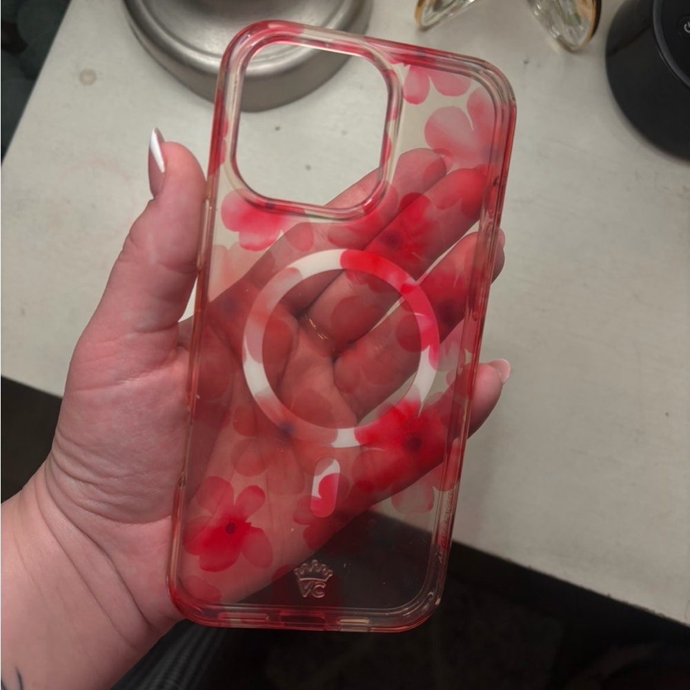 Clear Floral MagSafe-Compatible iPhone Case - Pink Red Flowers